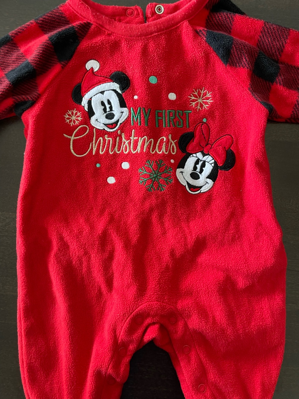 Vintage Disney Red My First Christmas Minnie & Mickey Holiday Fleece Footie